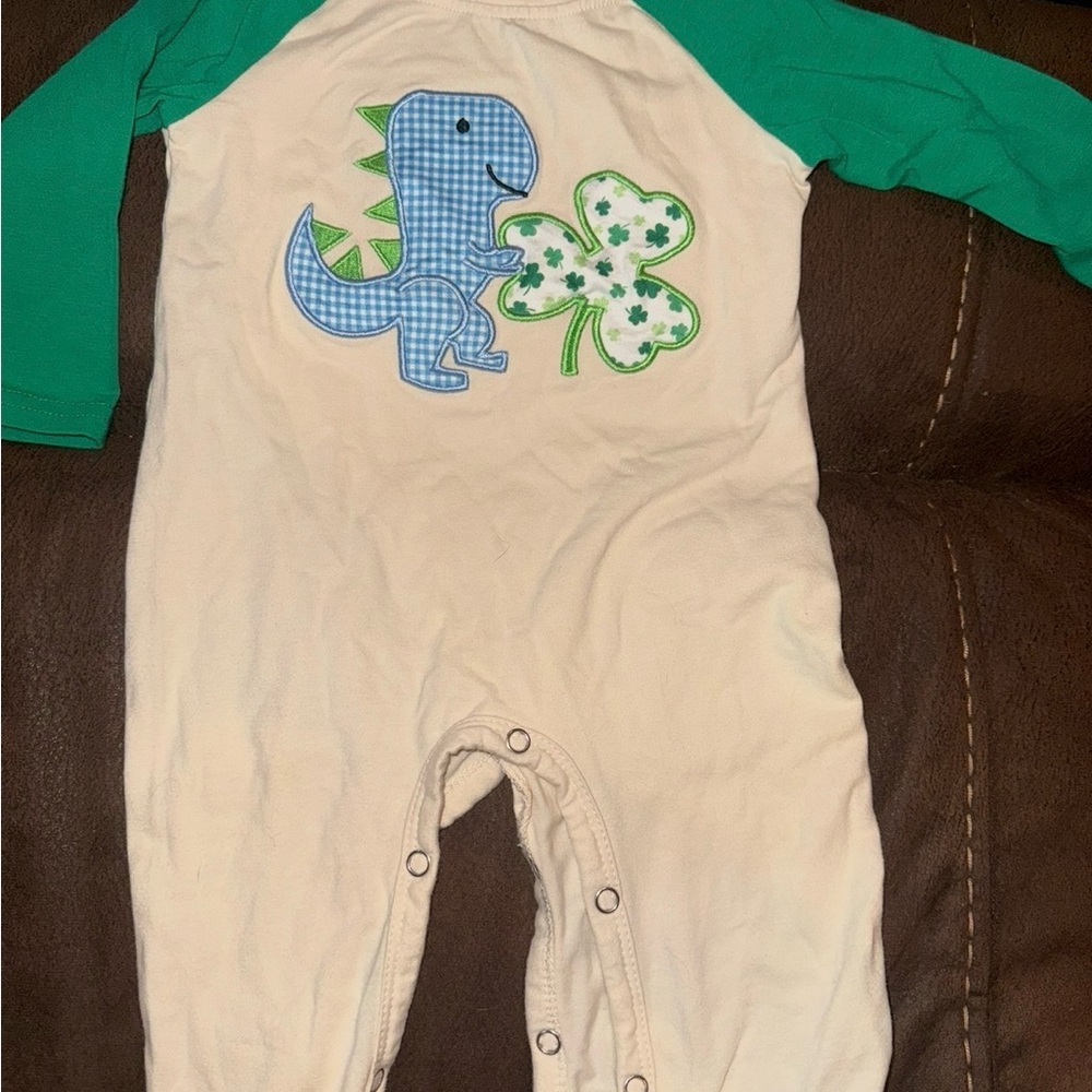 Green and Cream Dinosaur Kids One Piece